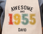 Personalised Apron for Mens 70th Birthday Gift for Him - Awesome Since 1955 70 Man Gift - Retro Year Design Son Brother Dad Seventy BNG70