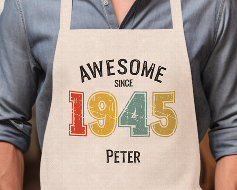 Personalised Apron for Mens 80th Birthday Gift for Him - Awesome Since 1945 80 Man Gift Retro Year Design Brother Dad Grandad Eighty BNG80