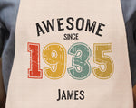 Personalised Apron for Mens 90th Birthday Gift for Him - Awesome Since 1935 90 Man Gift - Retro Year Design Son Brother Dad Ninety BNG90