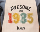 Personalised Apron for Mens 90th Birthday Gift for Him - Awesome Since 1935 90 Man Gift - Retro Year Design Son Brother Dad Ninety BNG90