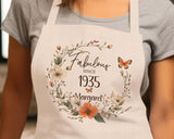 90th Birthday Gift for Women - Personalised Apron Fabulous Since 1935 Gift for Her - Ladies Floral Butterfly Design Mum Nan Ninety BNL90