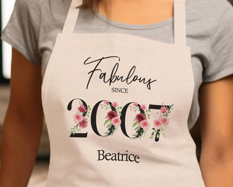 18th Birthday Gift for Her - Personalised Apron Happy Birthday Age 18 Gift for Women - Ladies Floral Design Daughter Niece Eighteen BNC18AP