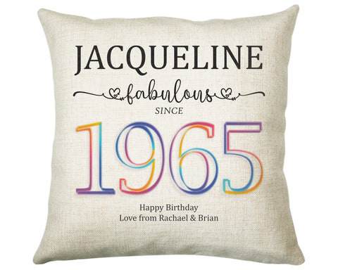 60th Birthday Gift for Women - Personalised 1965 Birthday Cushion Age 60 Gift for Her - Ladies Floral Age Design Mum Nan Gran Sixty BNN60C