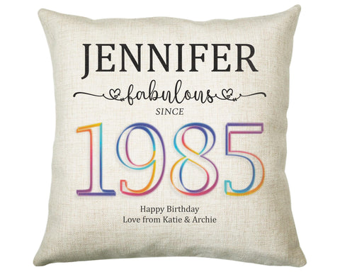 40th Birthday Gift for Women - Personalised 1985 Birthday Cushion Age 40 Gift for Her Ladies Floral Design Mum Daughter Sister Forty BNN40C