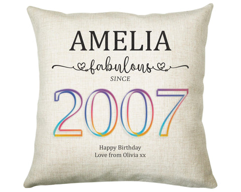 18th Birthday Gift for Women - Personalised 2007 Birthday Cushion Age 18 Gift for Her Ladies Floral Design Daughter Sister Eighteen BNN18C