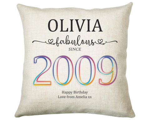 16th Birthday Gift for Women - Personalised 2009 Birthday Cushion Age 19 Gift for Her Ladies Floral Design Daughter Sister Sixteen BNN16C