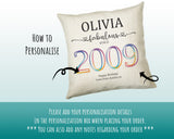 16th Birthday Gift for Women - Personalised 2009 Birthday Cushion Age 19 Gift for Her Ladies Floral Design Daughter Sister Sixteen BNN16C