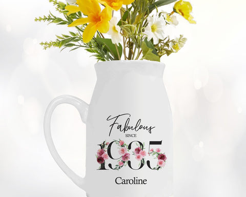 90th Birthday Gift for Women - Fabulous Since 1935 Small Personalised Flower Pot Vase 90 Gift for Her Ladies Floral Design Nan Gran BNC90