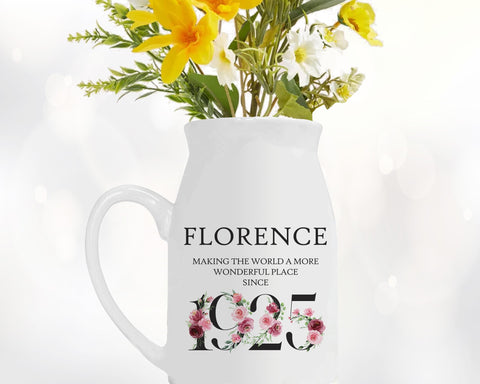 100th Birthday Gift for Women - Wonderful Since 1925 Small Personalised Flower Pot Vase 100 Gift for Her Ladies Floral Design Grandma BND100