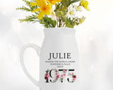 50th Birthday Gift for Women - Wonderful since 1975 Small Personalised Flower Pot Vase 50 Gift for Her Ladies Floral Design Mum Nan BND50