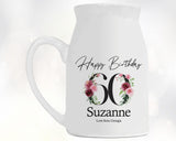 60th Birthday Gift for Women - Happy Birthday 60 Small Personalised Flower Pot Vase 1965 Gift for Her Ladies Floral Design Mum Nan BNA60