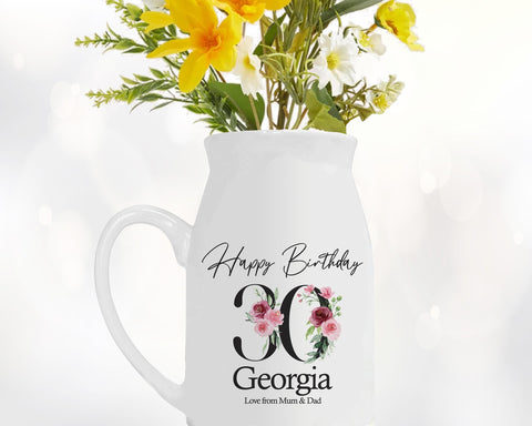 30th Birthday Gift for Her - Happy Birthday 30 Small Personalised Flower Pot Vase 1995 Gifts for Women Floral Design Daughter Sister BNA30