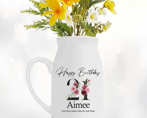 21st Birthday Gift for Her - Happy Birthday 21 Small Personalised Flower Pot Vase 2004 Gift for Women Floral Design Daughter Sister BNA21