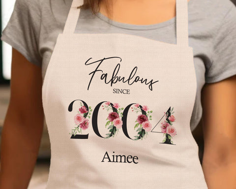 21st Birthday Gift for Her - Personalised Apron Happy Birthday Age 21 Gift for Women - Ladies Floral Design Daughter Niece Eighteen BNC21AP