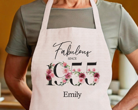70th Birthday Gift for Women - Personalised Apron Happy Birthday 1955 70 Gift for Her - Ladies Floral Design Daughter Niece Seventy BNC70AP