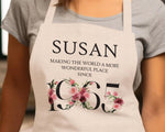 60th Birthday Gift for Women - Personalised Apron Happy Birthday 1965 60 Gift for Her - Ladies Floral Design Daughter Niece Sixty BND60AP