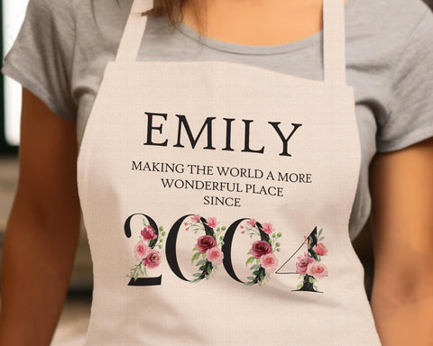 21st Birthday Gift for Her - Personalised Apron Since 2004 21 Gift for Women - Ladies Floral Design Daughter Niece Twenty One BNC21AP