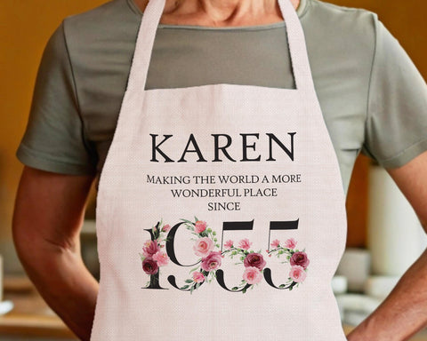 70th Birthday Gift for Women - Personalised Apron Wonderful Since 1955 70 Gift for Her - Ladies Floral Design Mum Nanny Nan Seventy BNC70AP