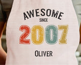 Personalised Apron for Mens 18th Birthday Gift for Him - Awesome Since 2007 18 Man Gift - Retro Year Design Son Brother Dad Eighteen BNG18