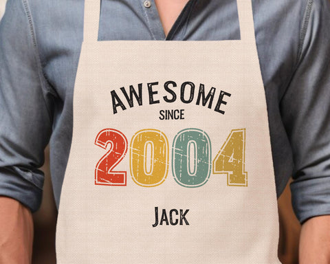 Personalised Apron for Mens 21st Birthday Gift for Him - Awesome Since 2004 21 Man Gift Retro Year Design Son Brother Dad Twenty One BNG21