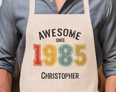 Personalised Apron for Mens 40th Birthday Gift for Him - Awesome Since 1985 40 Man Gift - Retro Year Design Son Brother Dad Forty BNG40