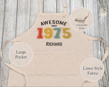 Personalised Apron for Mens 50th Birthday Gift for Him - Awesome Since 1975 50 Man Gift - Retro Year Design Son Brother Dad Fifty BNG50