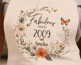 16th Birthday Gift for Her - Personalised Apron Fabulous Since 2009 Gift for Women Ladies Floral Butterfly Design Daughter Sixteen BNL16