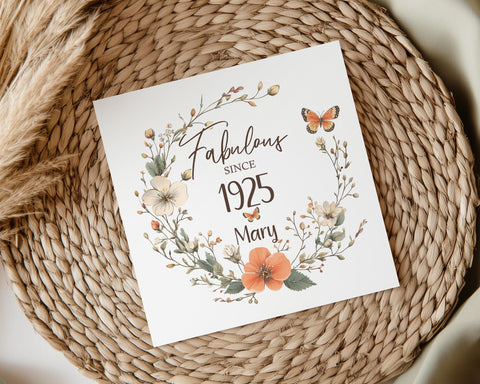100th Birthday Card for Her - Fabulous Since 1925 Personalised With Name Age 100 Greetings Card for Women Ladies Grandma Mum Nan Wife BNL100