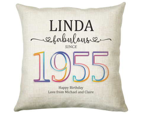 70th Birthday Gift for Women - Personalised 1955 Birthday Cushion Age 70 Gift for Her - Ladies Floral Design Mum Nan Gran Seventy BNN70C