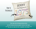 50th Birthday Gift for Women - Personalised 1975 Birthday Cushion Age 50 Gift for Her - Ladies Floral Design Mum Nan Sister Fifty BNN50C