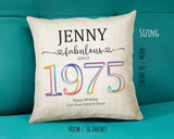 50th Birthday Gift for Women - Personalised 1975 Birthday Cushion Age 50 Gift for Her - Ladies Floral Design Mum Nan Sister Fifty BNN50C