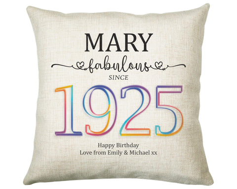 100th Birthday Gift for Women - Personalised 1925 Birthday Cushion Age 100 Gift for Her - Ladies Floral Design Mum Nan Gran Hundred BNN100C