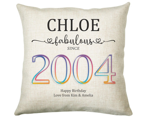 21st Birthday Gift for Women - Personalised 2004 Birthday Cushion Age 21 Gift for Her Lady Floral Design Daughter Sister Twenty One BNN21C
