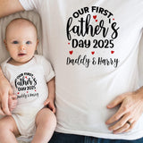 Matching First Fathers Day T Shirt and Babygrow Baby Vest - Our First Fathers Day Gift For Dad - Matching Design for Dad and Baby NB037