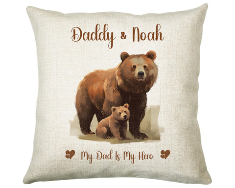 Fathers Day Gift from Son Daughter - Personalised Bear Design Scatter Cushion Matching Daddy Mug Coaster Gift Bundle Gifts for Dad FD001