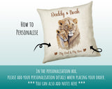 Fathers Day Gift from Son Daughter - Personalised Lion Design Scatter Cushion Matching Daddy Mug Coaster Gift Bundle Gifts for Dad FD002