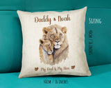 Fathers Day Gift from Son Daughter - Personalised Lion Design Scatter Cushion Matching Daddy Mug Coaster Gift Bundle Gifts for Dad FD002