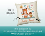 Fathers Day Gift from Son Daughter - Personalised Tiger Design Scatter Cushion Matching Daddy Mug Coaster Gift Bundle Gifts for Dad FD003