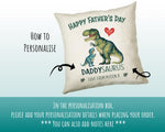 Fathers Day Gift from Son Daughter - Personalised Dinosaur Daddysaurus Design Cushion Matching Daddy Mug Coaster Gift Bundle for Dad FD004