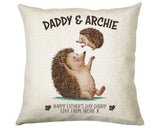 Fathers Day Gift from Son Daughter - Personalised Hedgehog Design Scatter Cushion Matching Daddy Mug Coaster Gift Bundle Gifts for Dad FD008