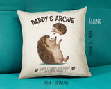 Fathers Day Gift from Son Daughter - Personalised Hedgehog Design Scatter Cushion Matching Daddy Mug Coaster Gift Bundle Gifts for Dad FD008