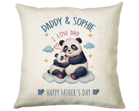 Fathers Day Gift from Son Daughter - Personalised Panda Design Scatter Cushion Matching Daddy Mug Coaster Gift Bundle Gifts for Dad FD009
