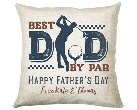 Fathers Day Golf Gift from Son Daughter - Personalised Golfer Design Scatter Cushion Matching Daddy Mug Coaster Gift Bundle for Dad FD014