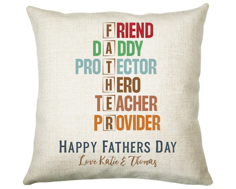 Fathers Day Gift from Son Daughter - Personalised Father Tile Design Scatter Cushion Matching Daddy Mug Coaster Gift Bundle for Dad FD013