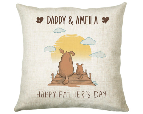 Fathers Day Gift from Son Daughter - Personalised Dog Design Scatter Cushion Matching Daddy Mug Coaster Gift Bundle Gifts for Dad FD006