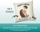 Fathers Day Gift from Son Daughter - Personalised Hedgehog Design Scatter Cushion Matching Daddy Mug Coaster Gift Bundle Gifts for Dad FD008