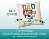 Fathers Day Gift from Son Daughter - Personalised Gamer Dad Design Scatter Cushion Matching Daddy Mug Coaster Gift Bundle for Dad FD017
