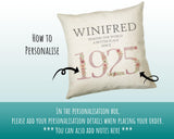100th Birthday Gift for Women - Personalised 1925 Birthday Cushion Age 100 Gift for Her - Pastel Floral Design Mum Nan Gran Hundred BNM100C