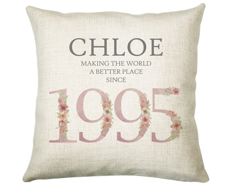 30th Birthday Gift for Her Personalised 1995 Birthday Cushion Age 30 Gift for Women - Ladies Floral Design Mum Daughter Sister Thirty BNM30C