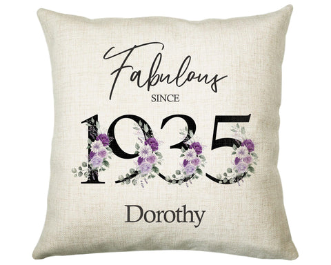 90th Birthday Gift for Women - Personalised 1935 Birthday Cushion Age 90 Gift for Her - Ladies Floral Age Design Mum Nan Gran Ninety BNP90C